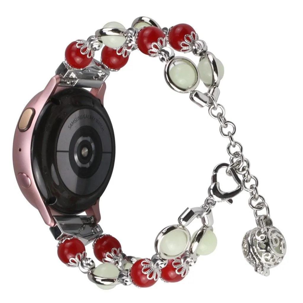 Luminous bead stainless steel watch band for Huawei and Samsung devices - Red / Silver