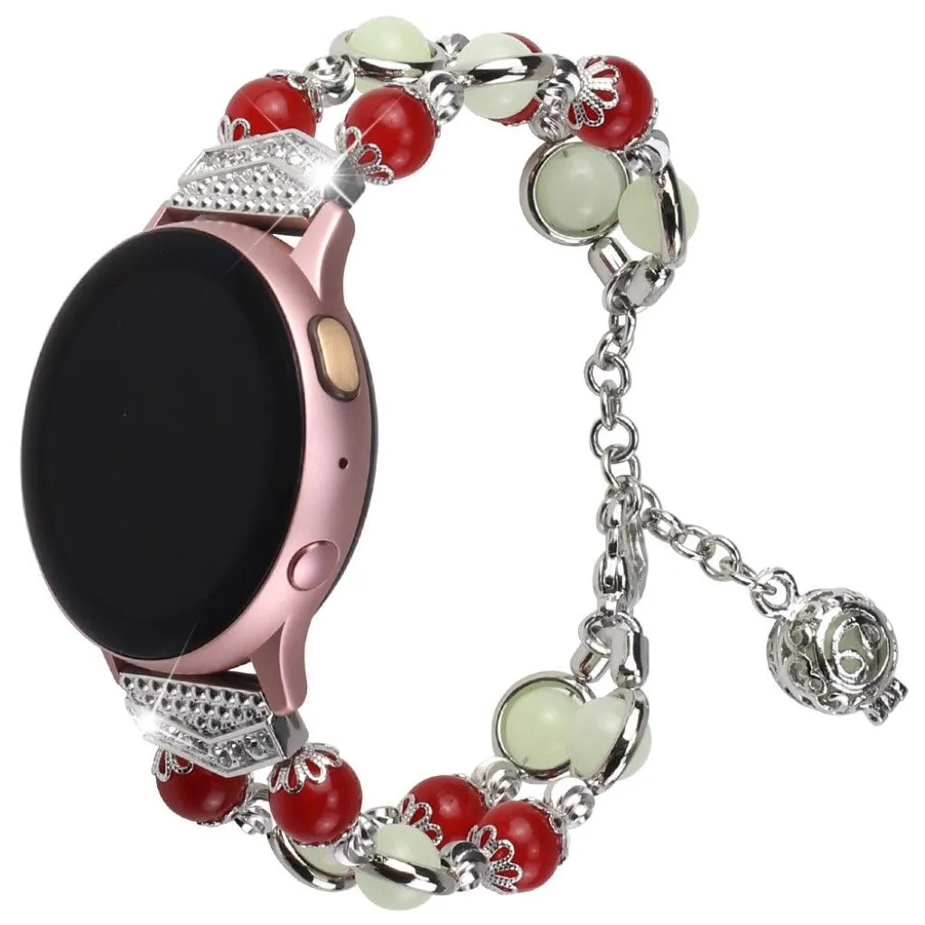 Luminous bead stainless steel watch band for Huawei and Samsung devices - Red / Silver