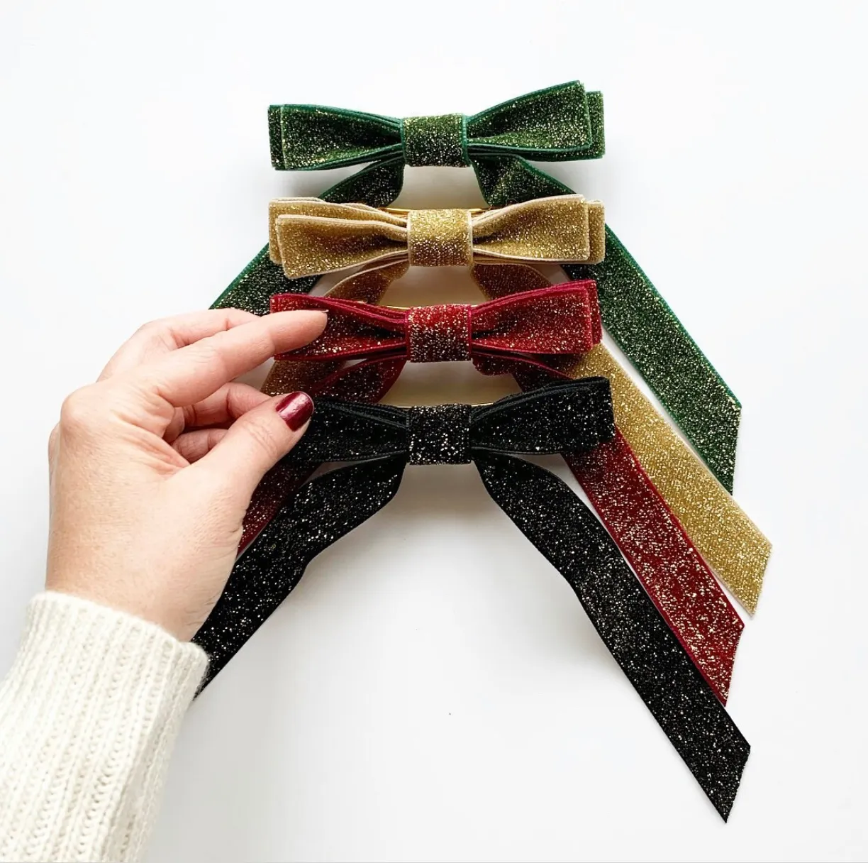 Lurex Metallic Velvet Bow | Tinsel Series | Sparkle Hair Bow | Bow Clip, Barrette, Hair Tie | Multiple Colors