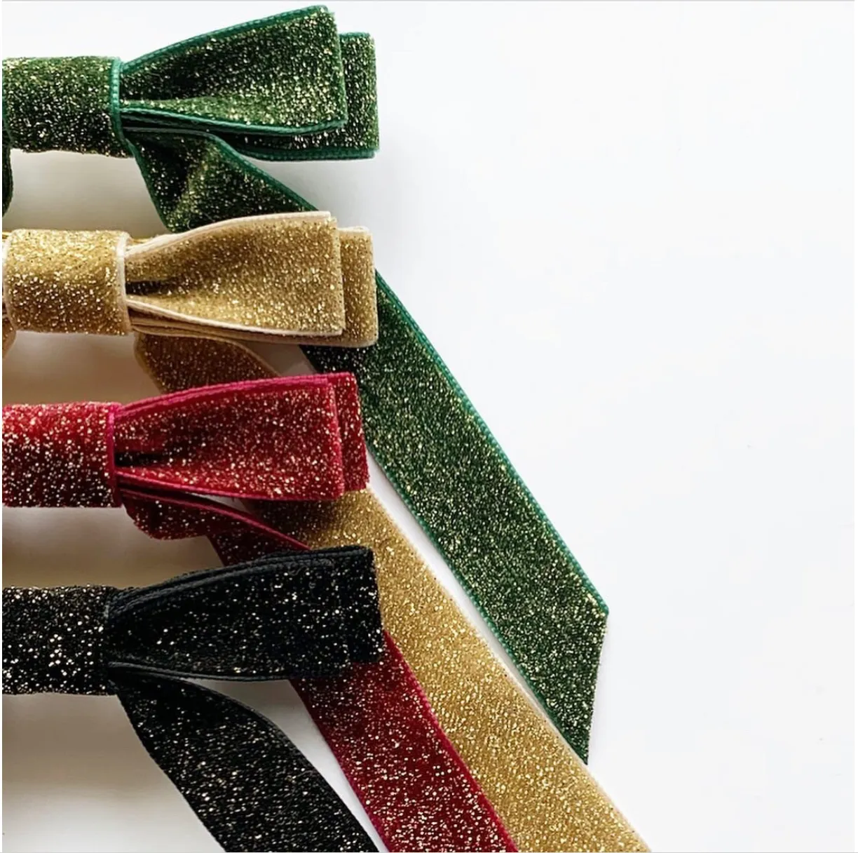 Lurex Metallic Velvet Bow | Tinsel Series | Sparkle Hair Bow | Bow Clip, Barrette, Hair Tie | Multiple Colors