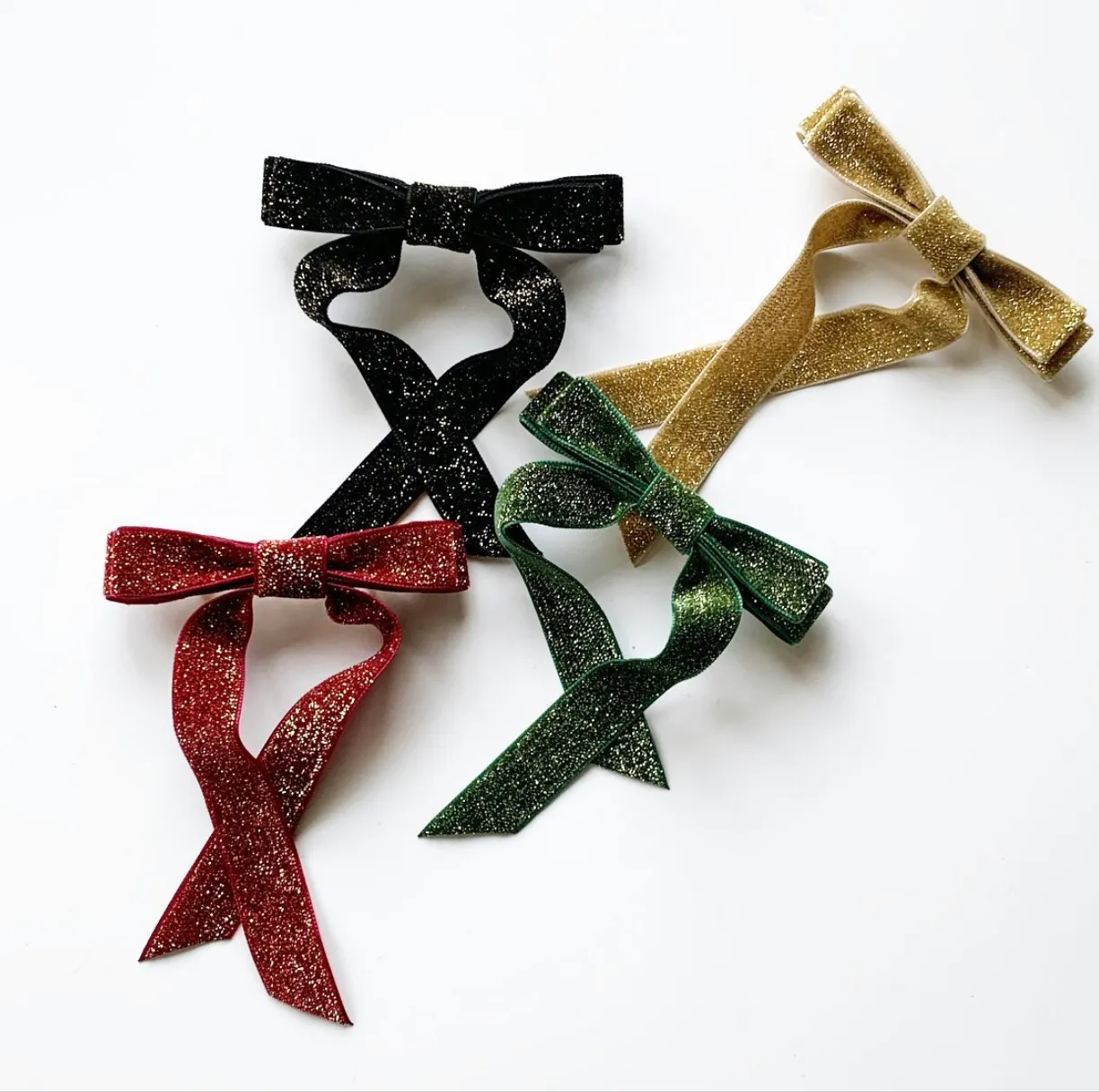 Lurex Metallic Velvet Bow | Tinsel Series | Sparkle Hair Bow | Bow Clip, Barrette, Hair Tie | Multiple Colors