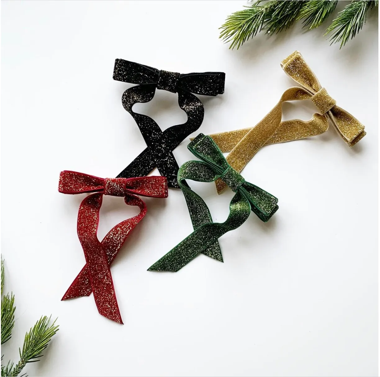Lurex Metallic Velvet Bow | Tinsel Series | Sparkle Hair Bow | Bow Clip, Barrette, Hair Tie | Multiple Colors