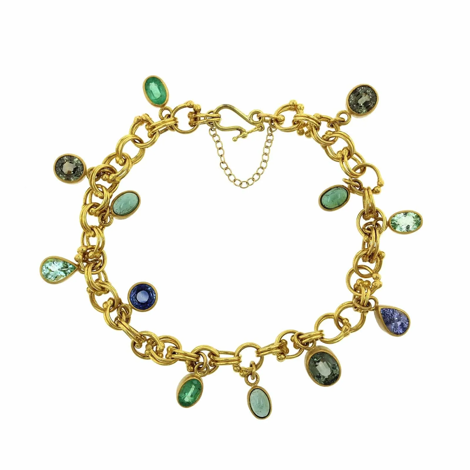 Mallary Marks 22K and 18K Yellow Gold Multi Gemstone Charm Bracelet
