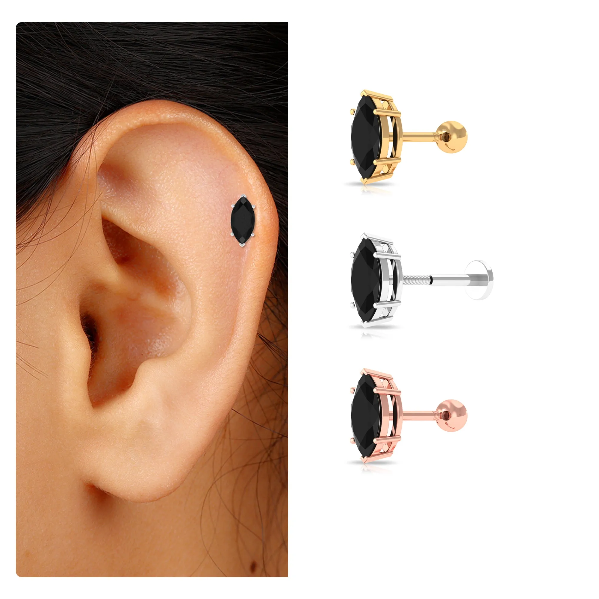 Marquise Black Spinel Simple Solitaire Cartilage Earring