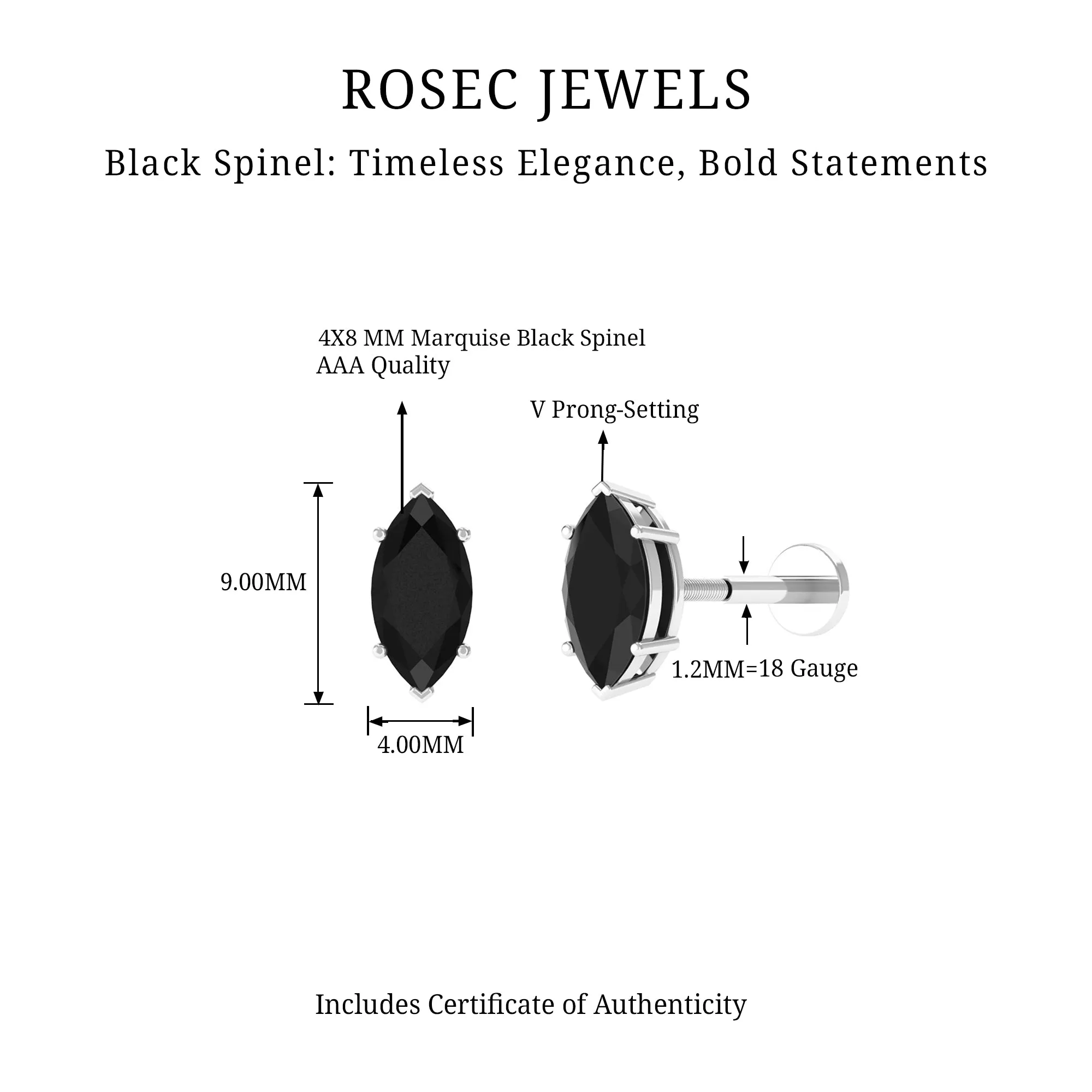 Marquise Black Spinel Simple Solitaire Cartilage Earring