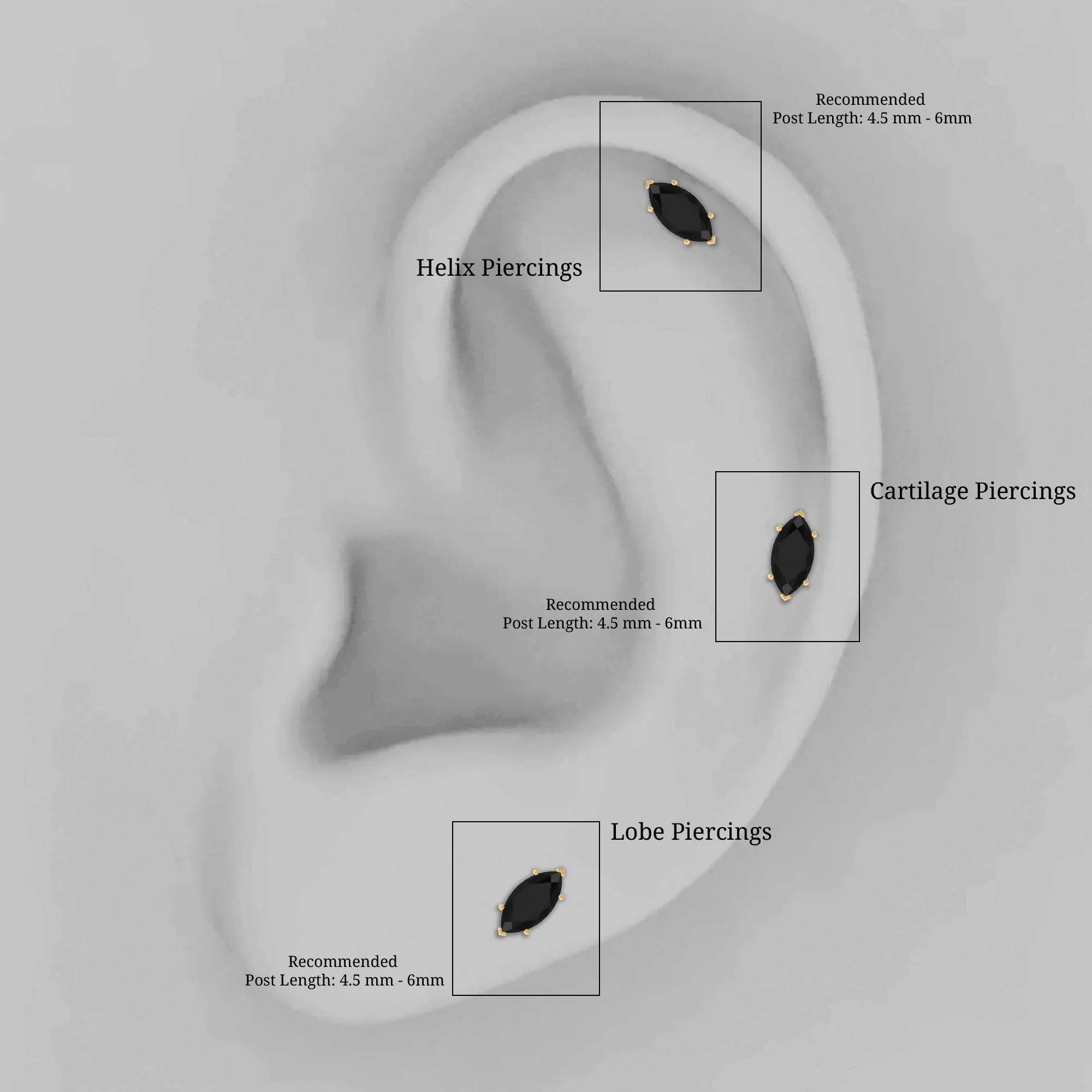 Marquise Black Spinel Simple Solitaire Cartilage Earring