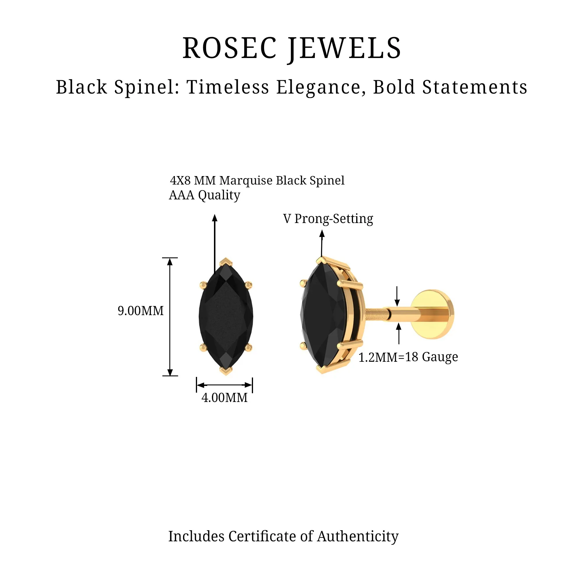 Marquise Black Spinel Simple Solitaire Cartilage Earring