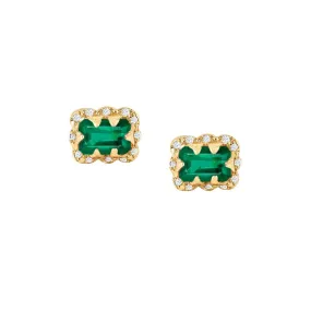 Micro Queen Emerald Cut Emerald Earrings with Sprinkled Diamonds | Ready to Ship