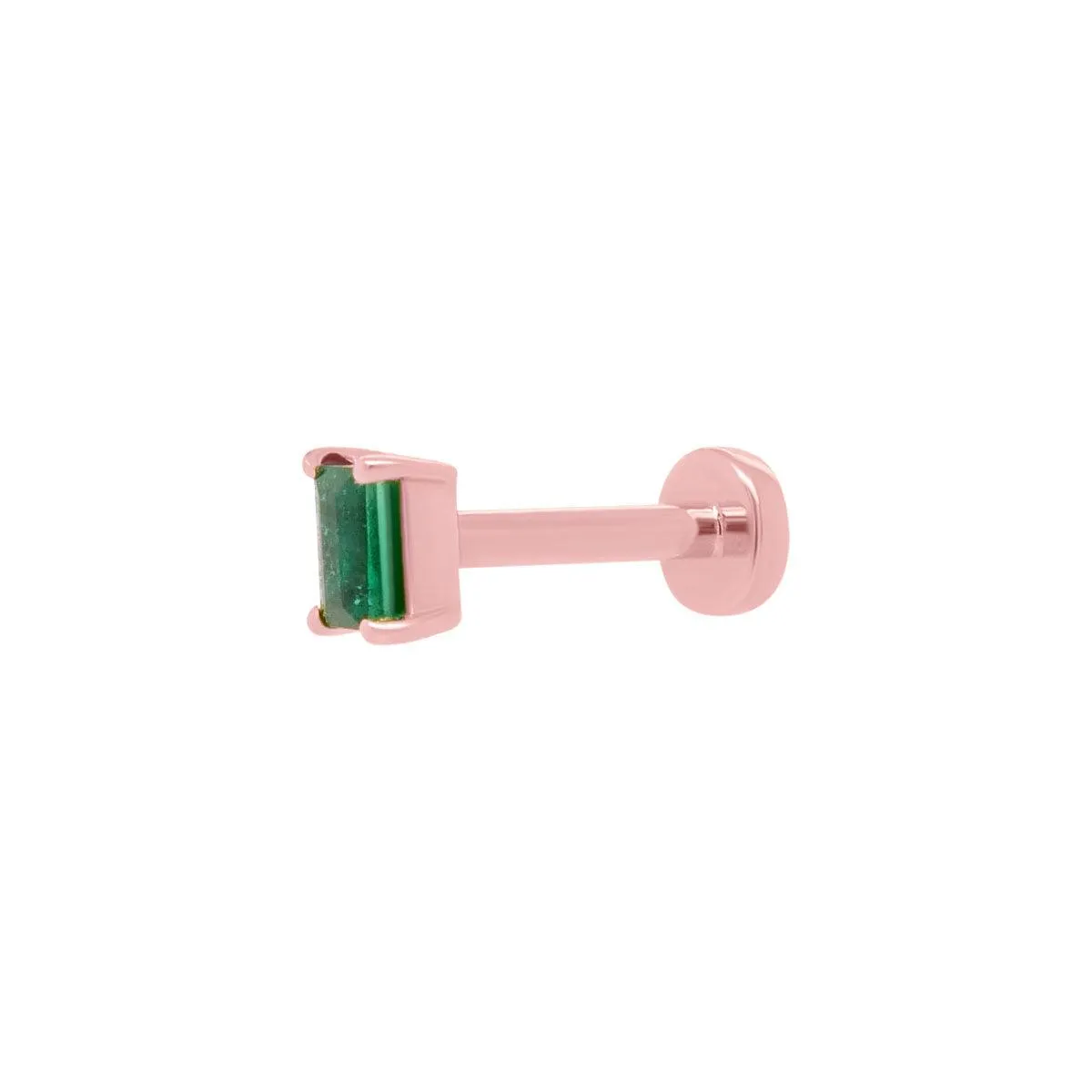 Mini Baguette Emerald Threaded Flat Back Earring | .5GMS .10CT | Single