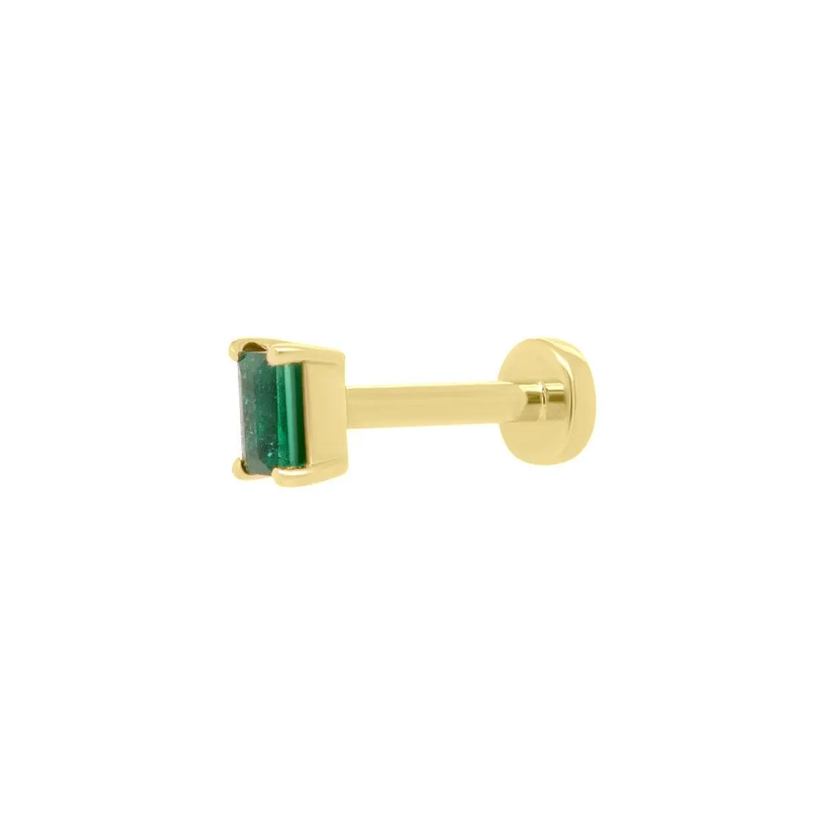 Mini Baguette Emerald Threaded Flat Back Earring | .5GMS .10CT | Single