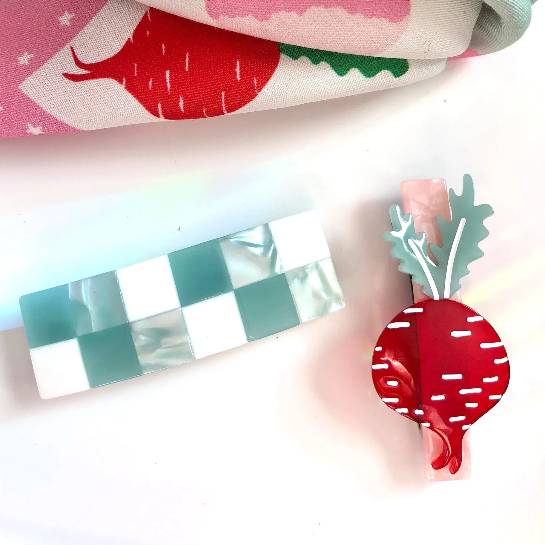 Minty Checkers - Hair Barrette