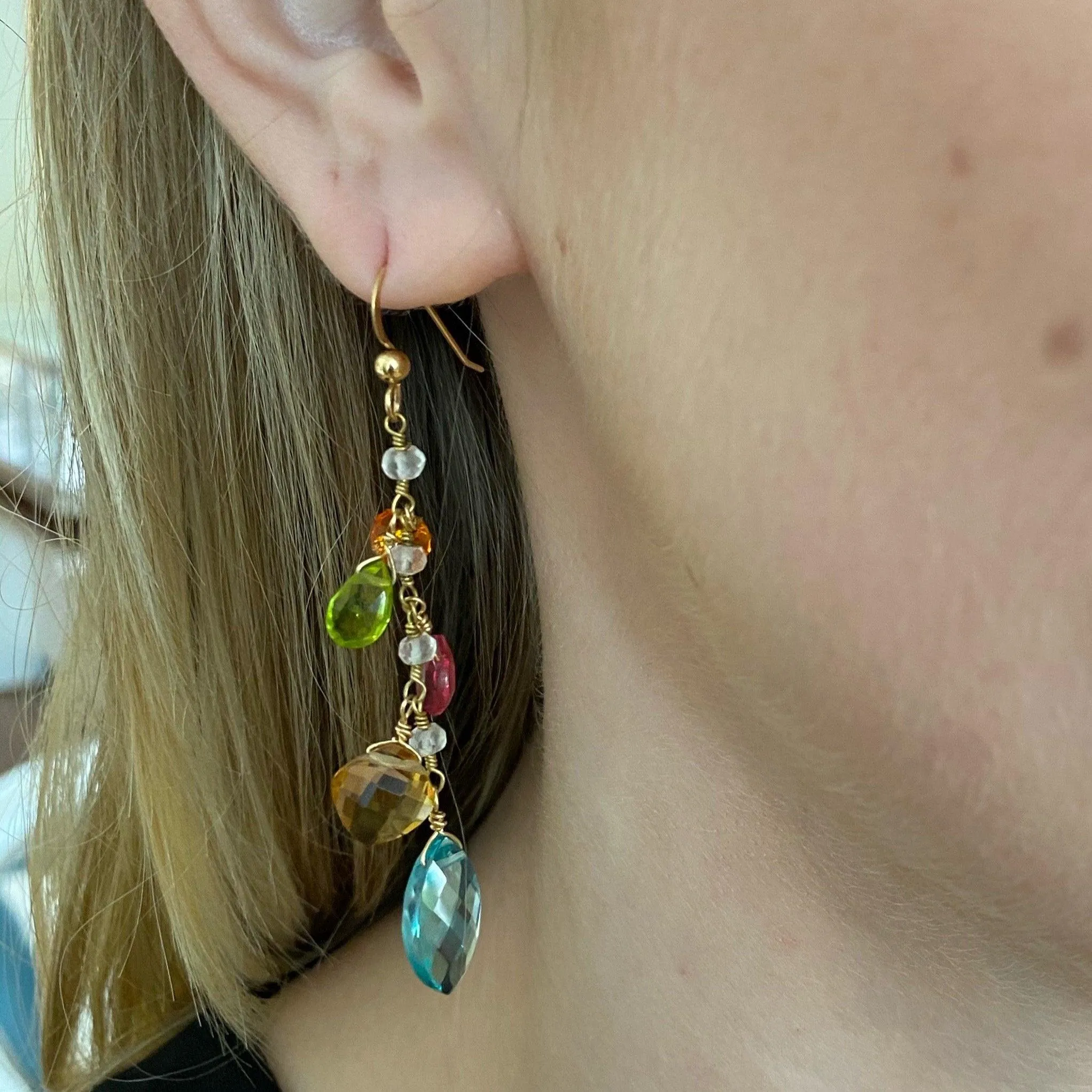Mixed Shapes Colorful Gems Drape Earrings