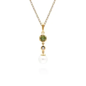 Moderne Perle, Peridot & Topas Tropfen Anhänger in Vergoldetem Sterling Silber