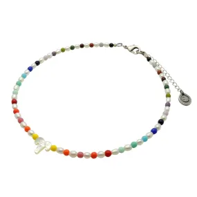 Mother of Pearl Shell Zodiac Symbol Freshwater Pearl Rainbow Glass Bead Choker