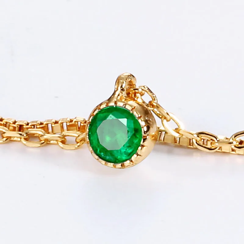 Natural Emerald Two Layer Sterling Silver Bracelet