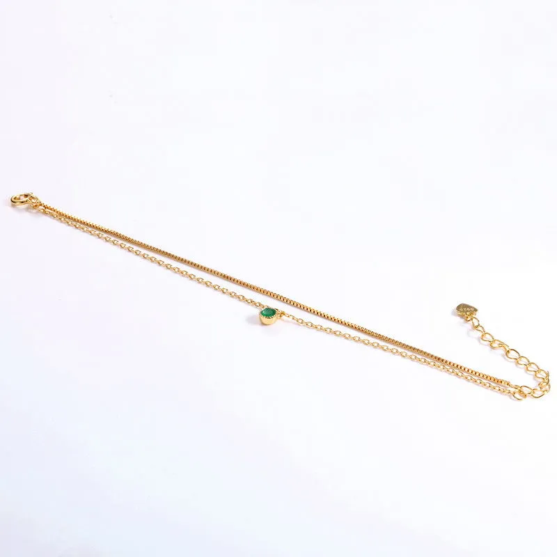 Natural Emerald Two Layer Sterling Silver Bracelet