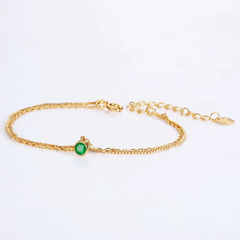 Natural Emerald Two Layer Sterling Silver Bracelet