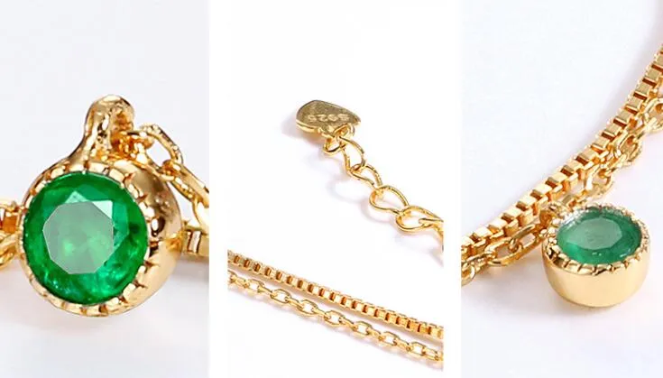 Natural Emerald Two Layer Sterling Silver Bracelet