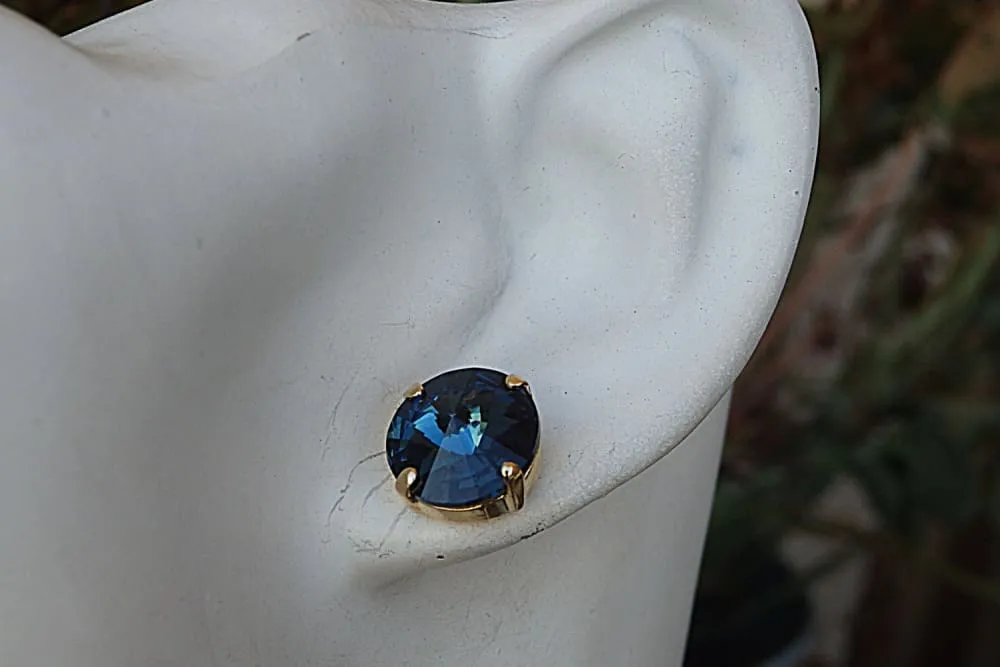 Navy blue stud earrings.