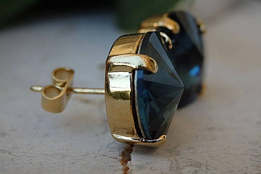 Navy blue stud earrings.