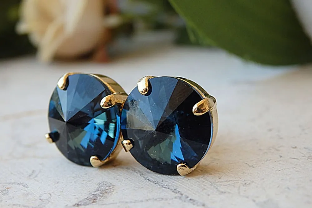 Navy blue stud earrings.