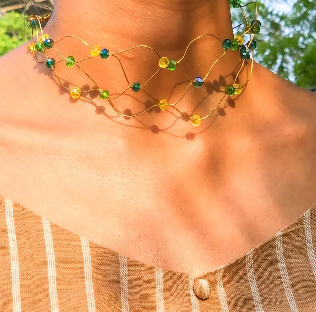 Neck cuff crystal beads set