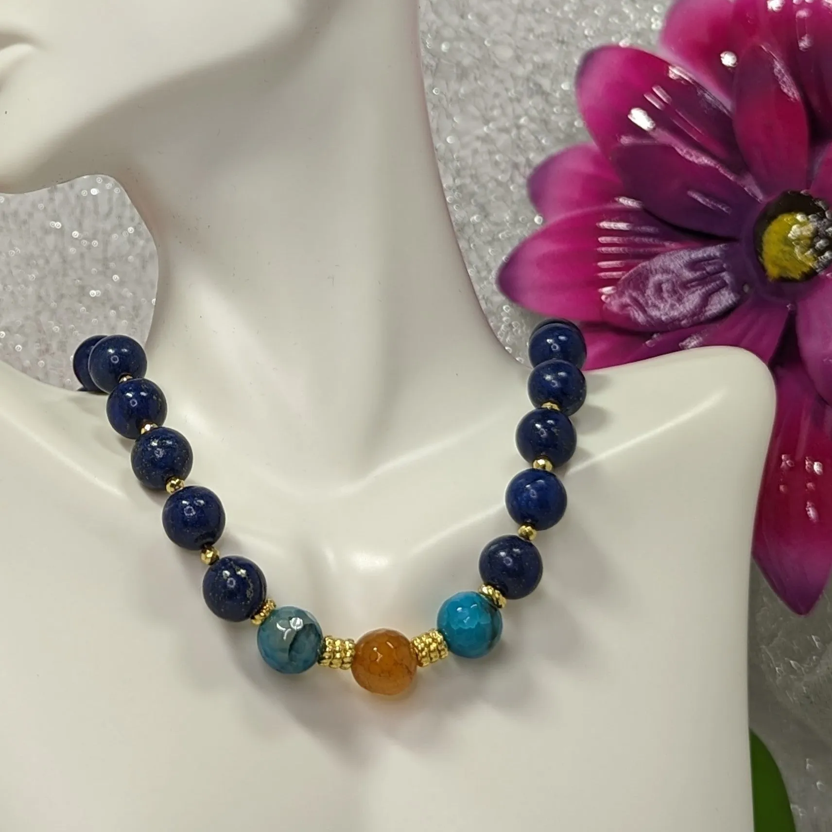 Necklace:  Lapis Lazuli and Crackel'd Agate