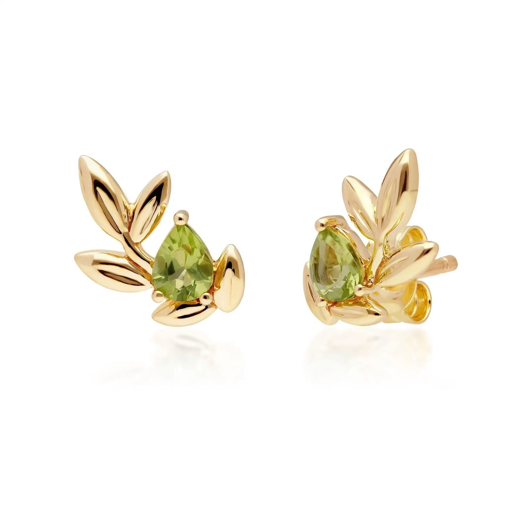 O Leaf Peridot Ohrstecker & Ring Satz in 9ct Gelb Gold
