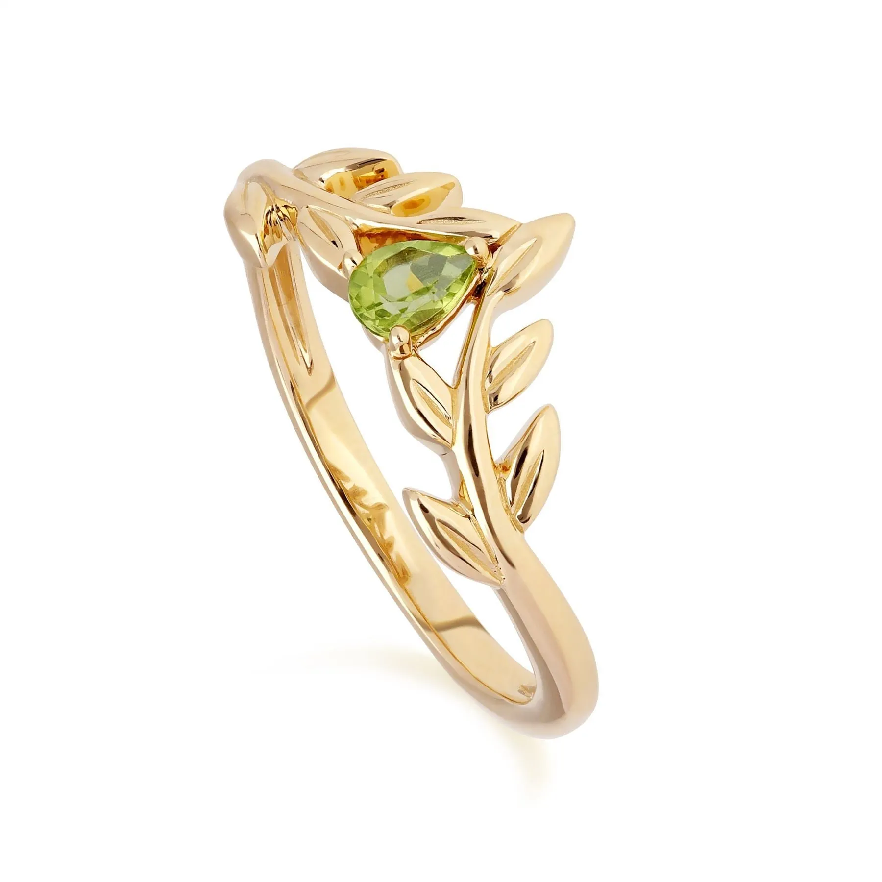 O Leaf Peridot Ohrstecker & Ring Satz in 9ct Gelb Gold