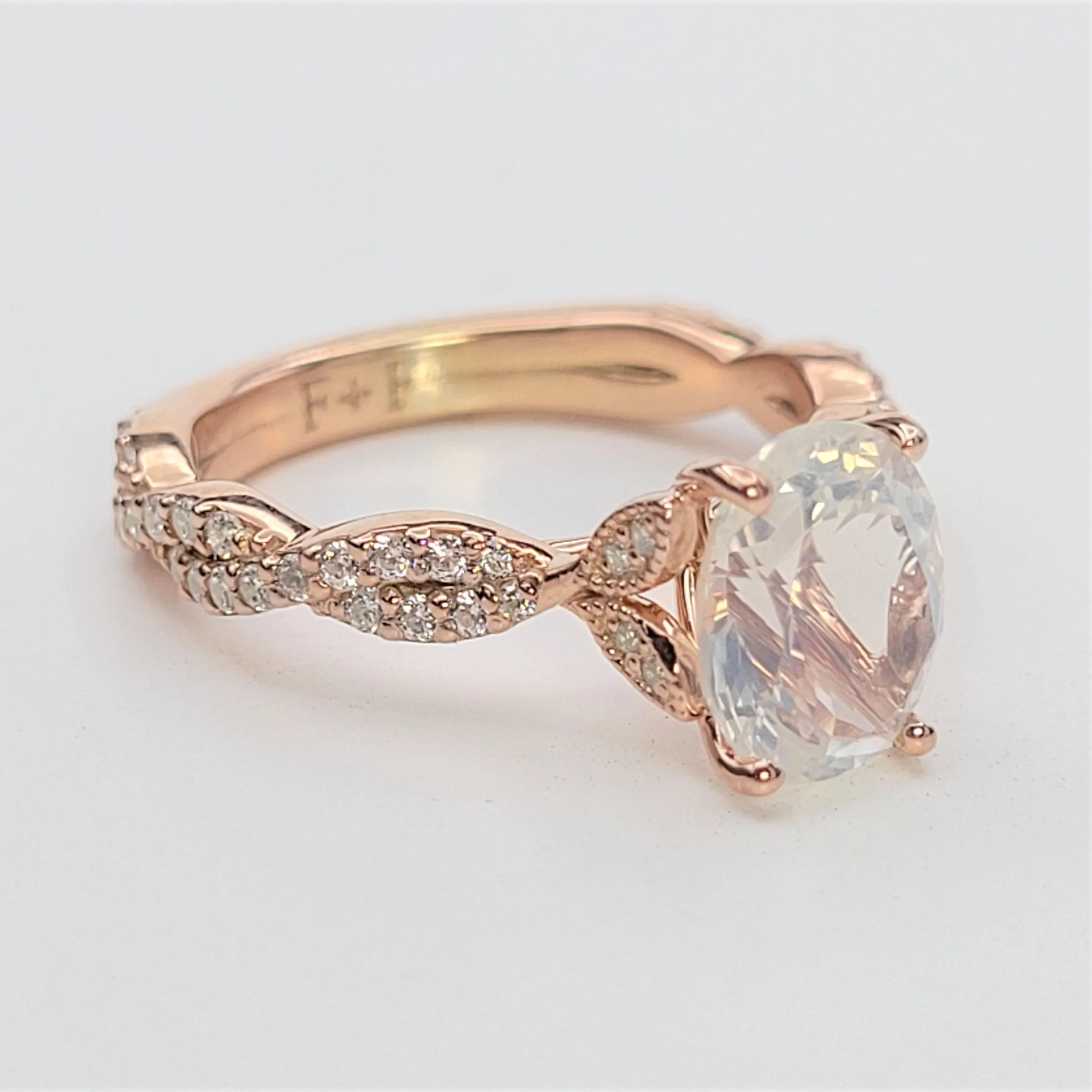 Oval Moonstone Engagement Ring Vintage Style With Diamond