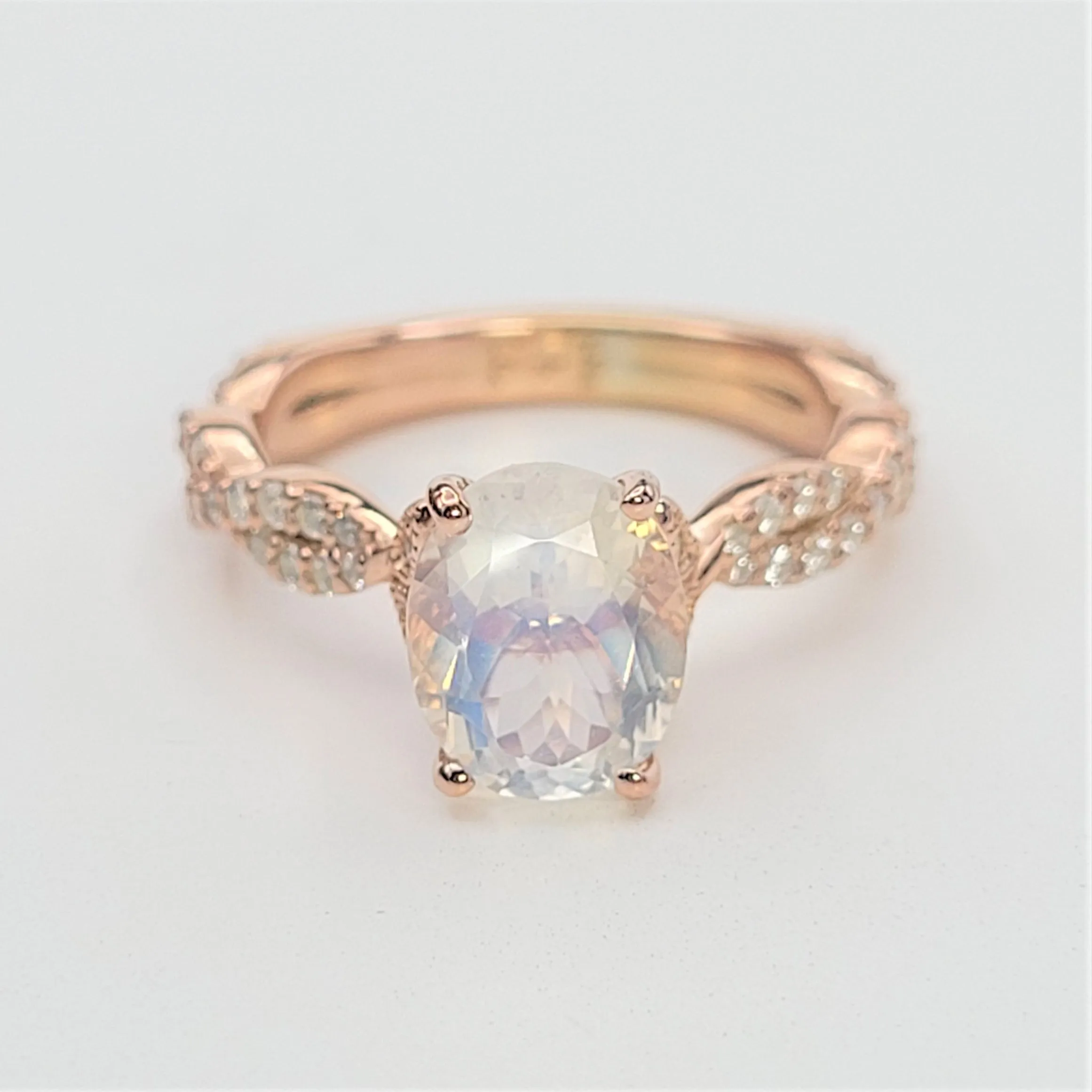 Oval Moonstone Engagement Ring Vintage Style With Diamond