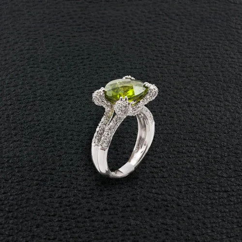 Oval Peridot & Diamond Ring