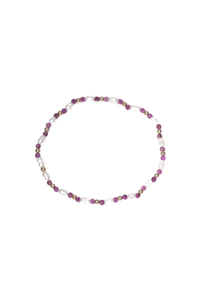 Pearl & Ruby Stretch Bracelet By GA