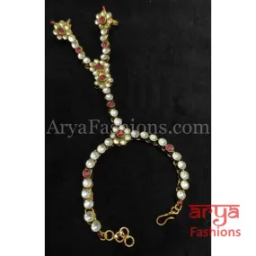 Pearls and Kundan Golden Hathphool with Meenakari and Ruby Stones