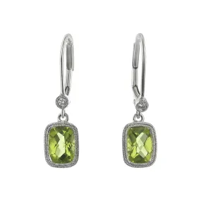 Peridot 14k White Gold Leverback Earrings with Diamonds