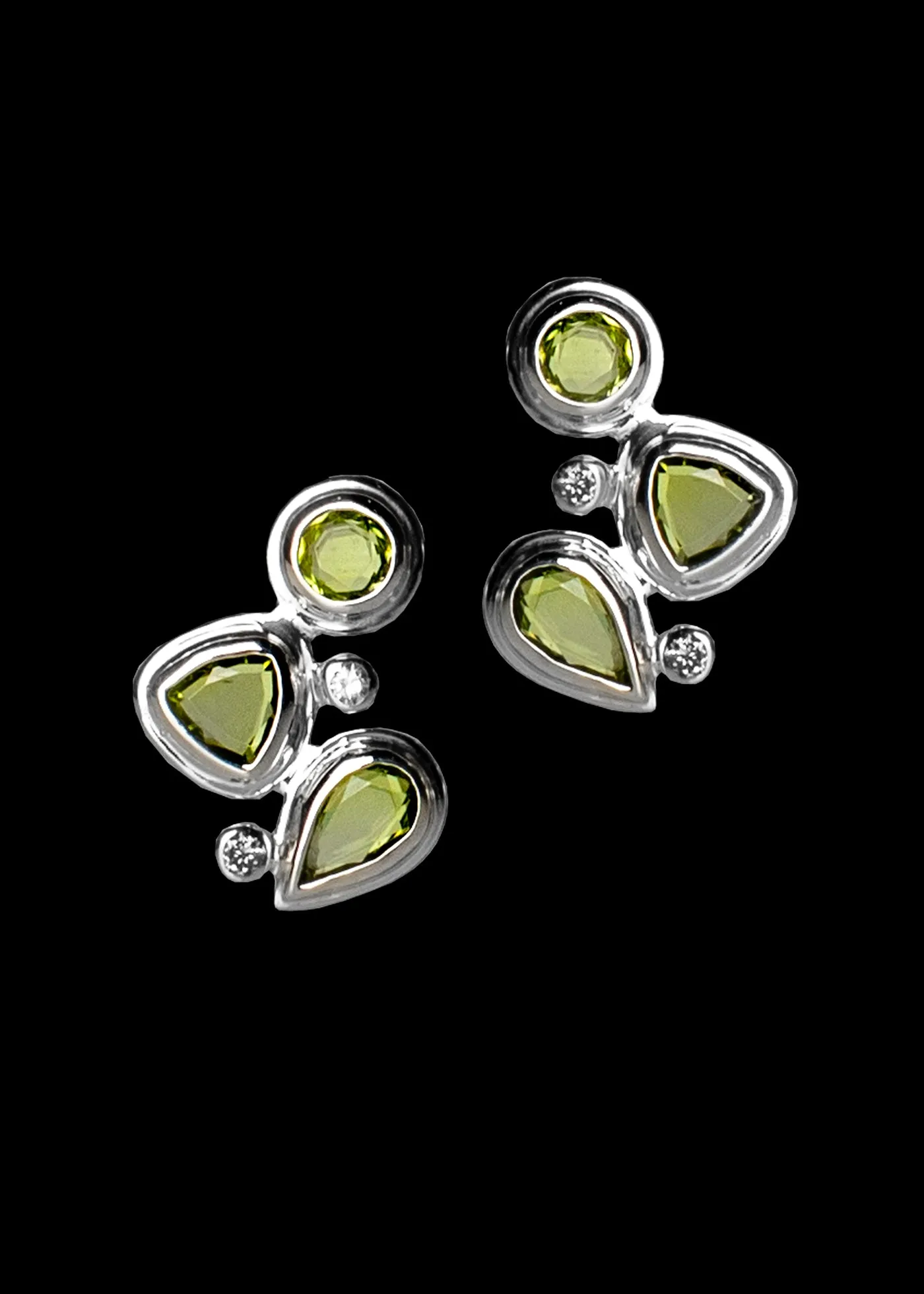 Peridot & Diamond Sterling Post Earrings, Mosaic 3 Stone