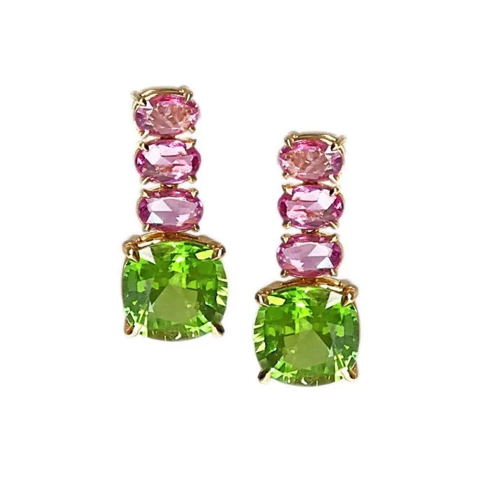 Peridot and Pink Sapphire Earrings