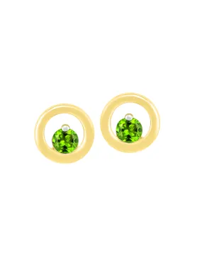 Peridot Earrings - 10ct Yellow Gold Peridot Circle Stud Earrings - 786597