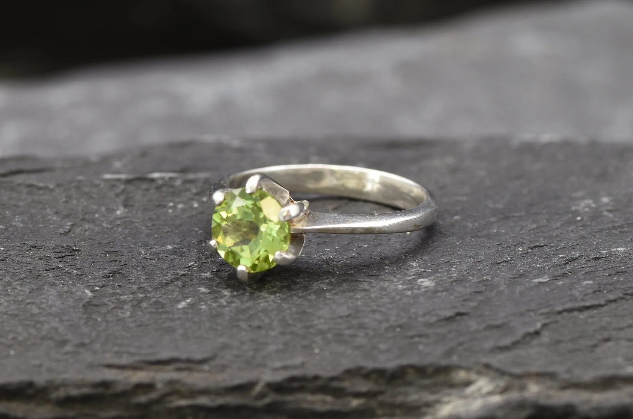 Peridot Ring - Round Green Ring - Classic Promise Ring