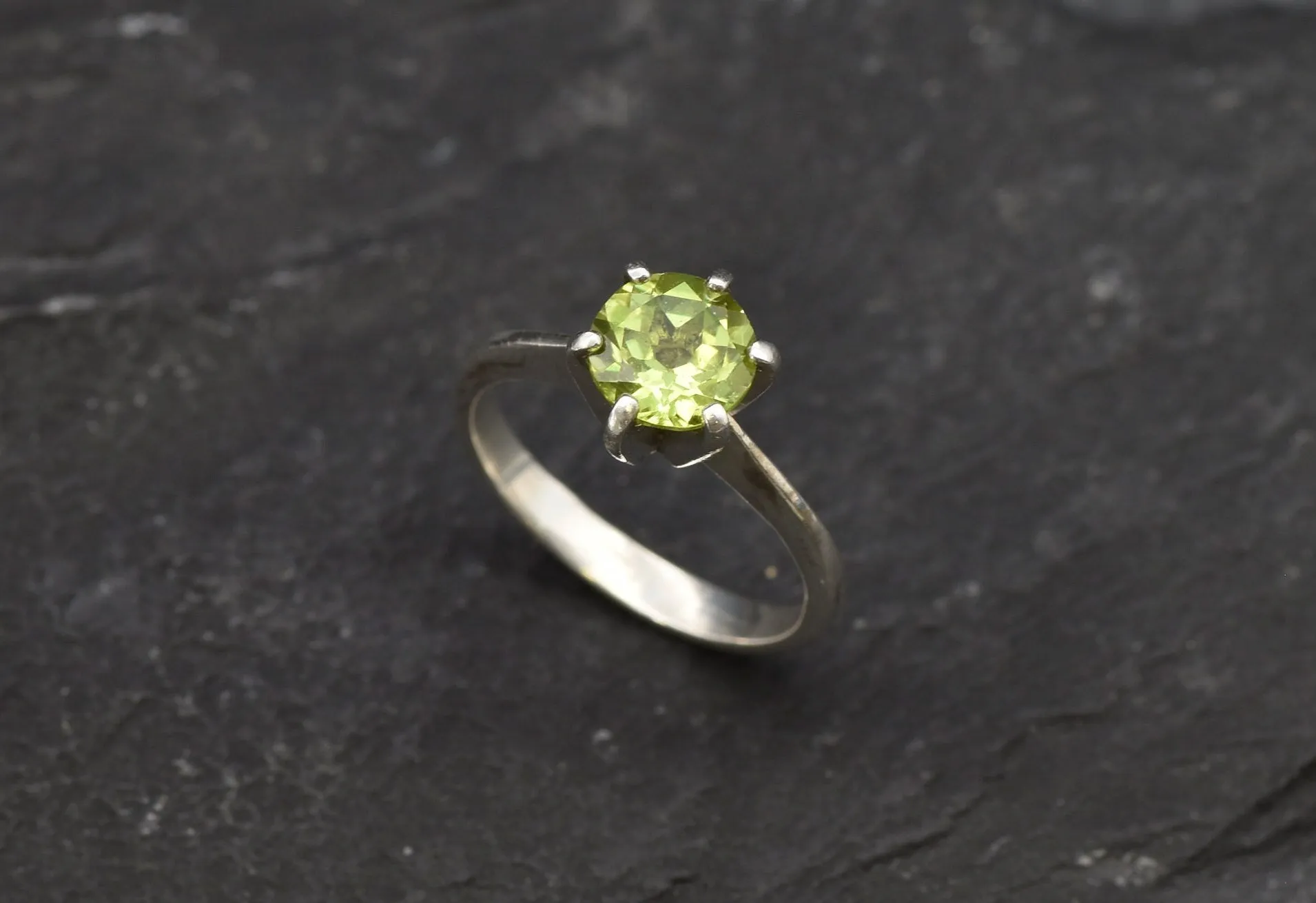 Peridot Ring - Round Green Ring - Classic Promise Ring