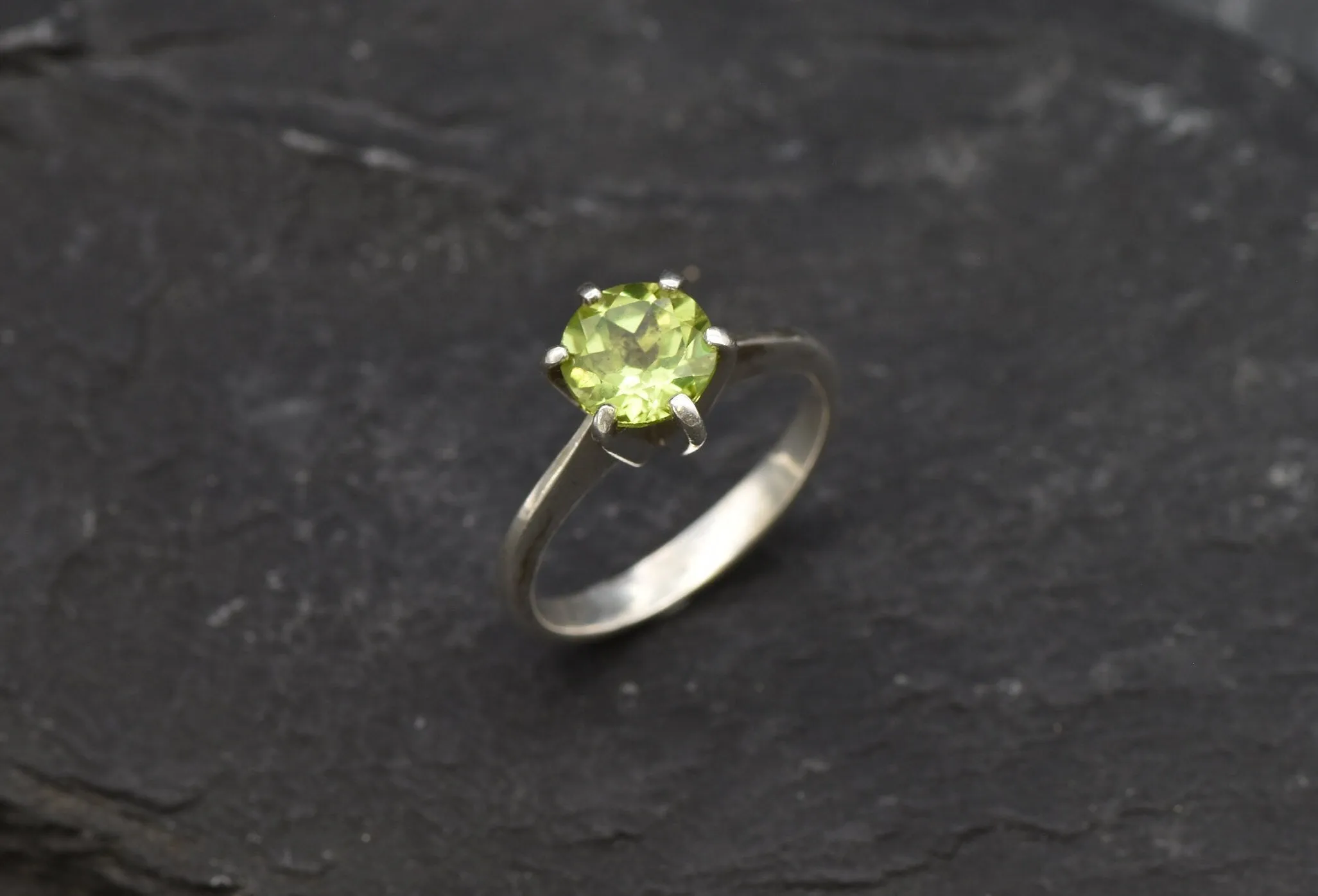 Peridot Ring - Round Green Ring - Classic Promise Ring