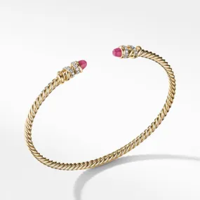 Petite Helena Open Bracelet in 18K Yellow Gold with Rubies and Pavé Diamonds
