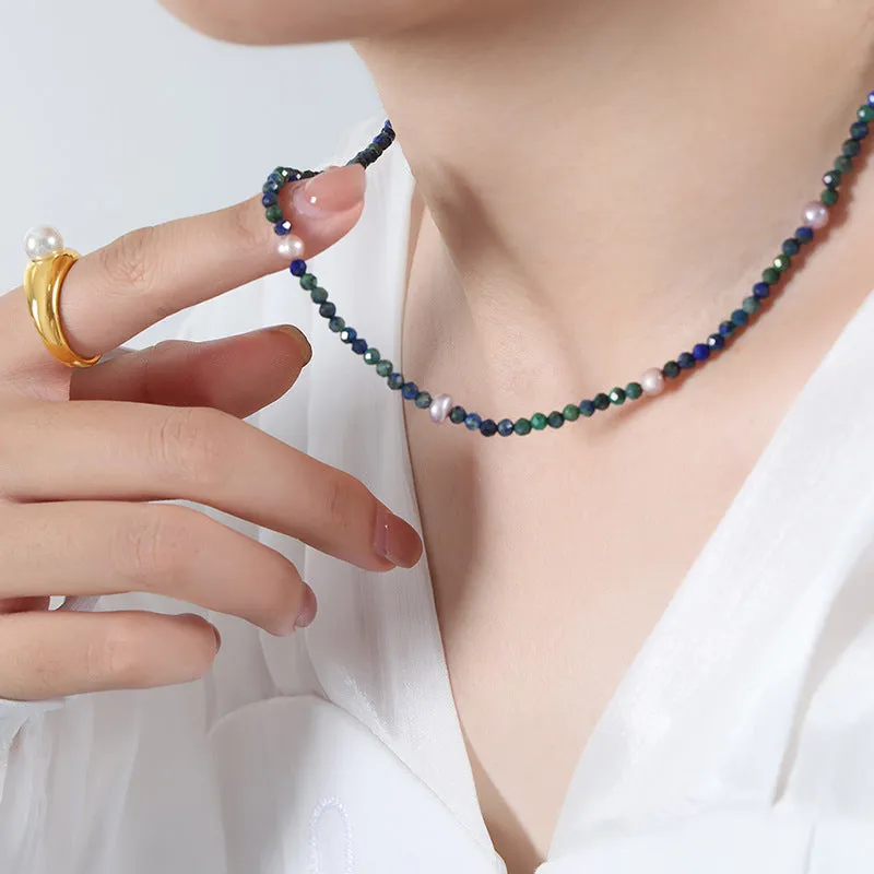 Phoenix Blue Freshwater Pearl Handmade Necklace with Delicate Collarbone Chain