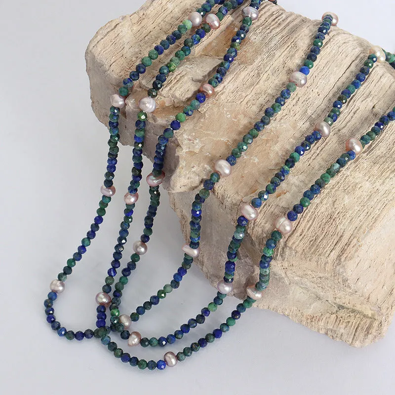 Phoenix Blue Freshwater Pearl Handmade Necklace with Delicate Collarbone Chain