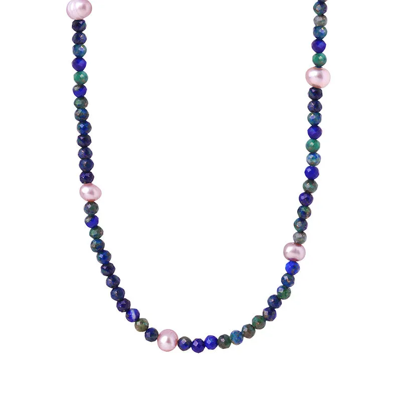 Phoenix Blue Freshwater Pearl Handmade Necklace with Delicate Collarbone Chain