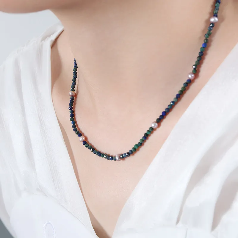 Phoenix Blue Freshwater Pearl Handmade Necklace with Delicate Collarbone Chain
