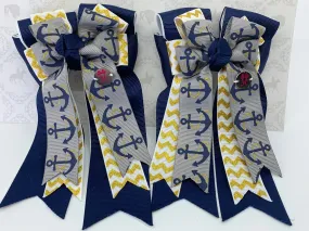 PonyTail Bows- Anchors Away/Gold