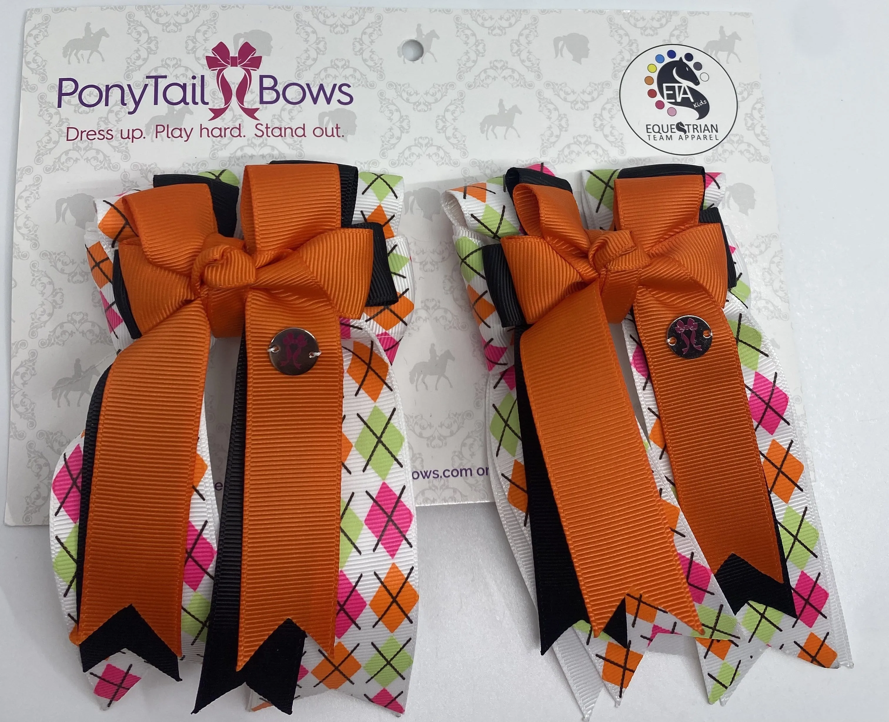 PonyTail Bows- Argyle Orange/Black