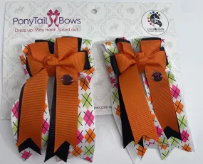 PonyTail Bows- Argyle Orange/Black