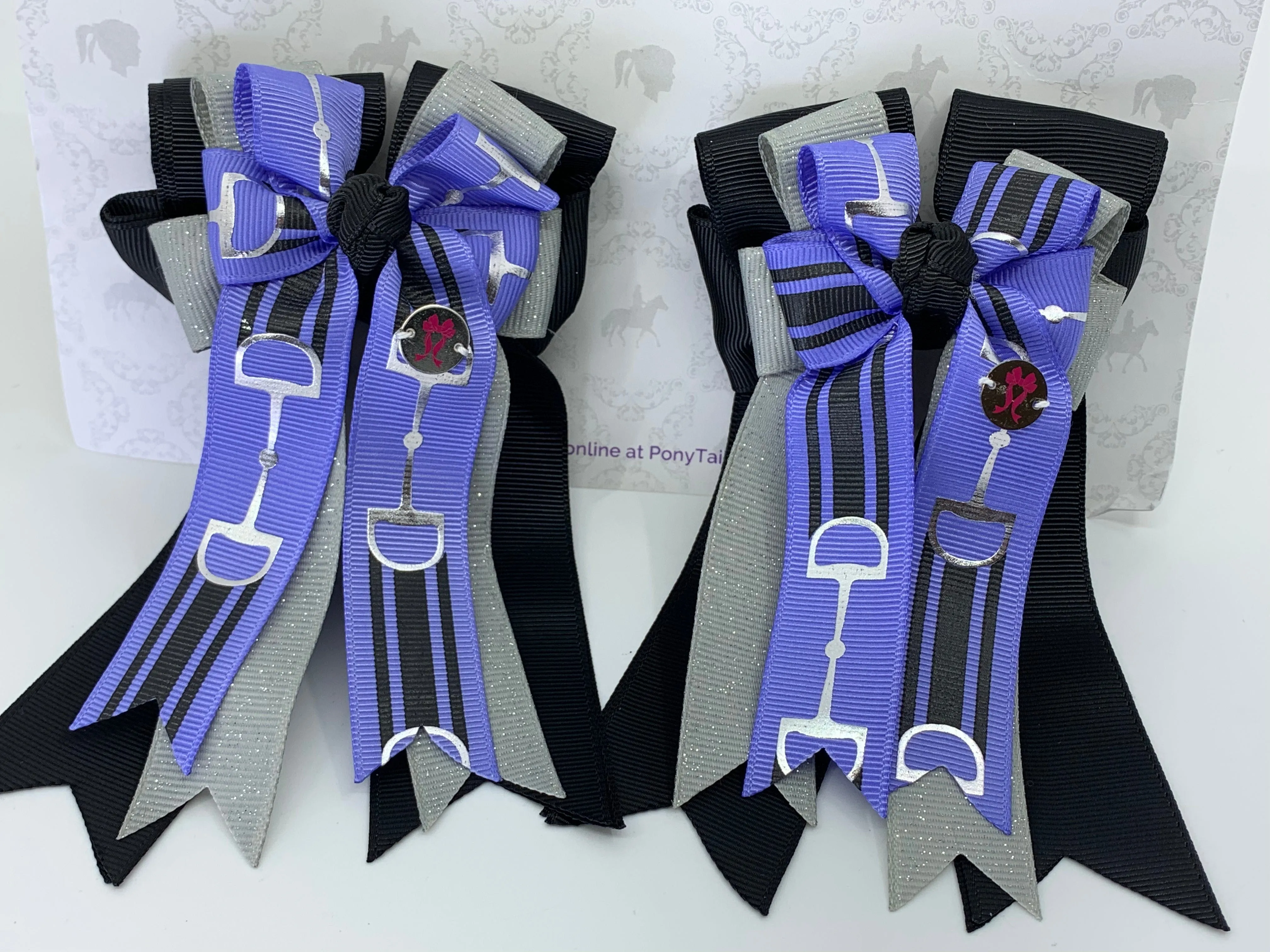 PonyTail Bows- Black/Gray Purple Bits